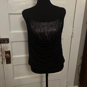 NWOT Express Draped Tank top with Lace Inlay and banded waist. Size Small